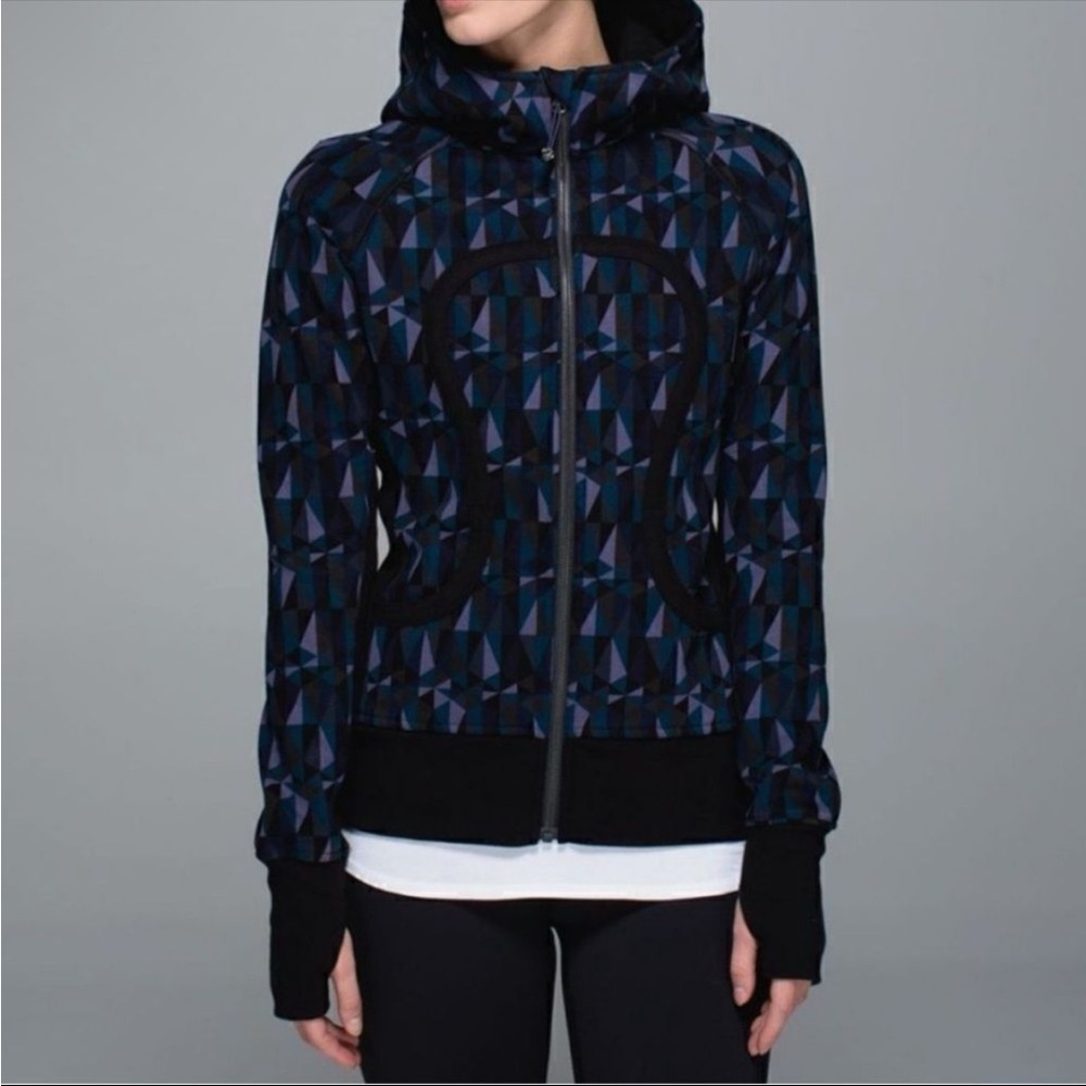 lululemon Black and Blue Geometric Full zip Scuba Size 4 Stained Glass Hoodie